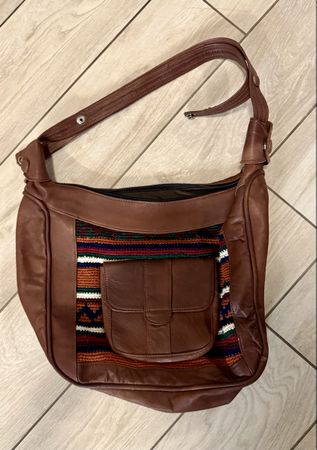 Damentasche Leder braun mit Stoffeinsatz guter Zustand