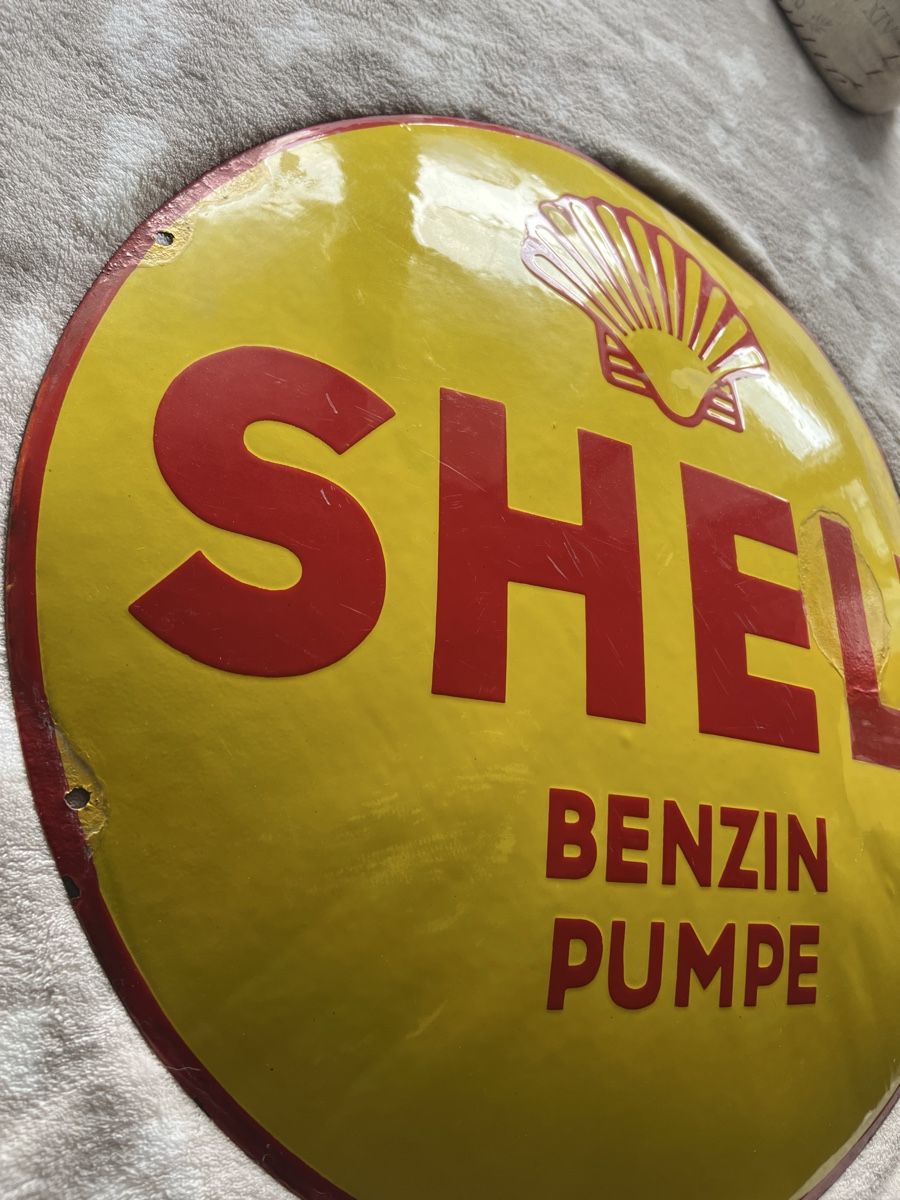 Shell Insegne: Shell Benzin-Pumpe Schild,  Emailschild – Usato da Mellingen venduto da Oelquelle 1