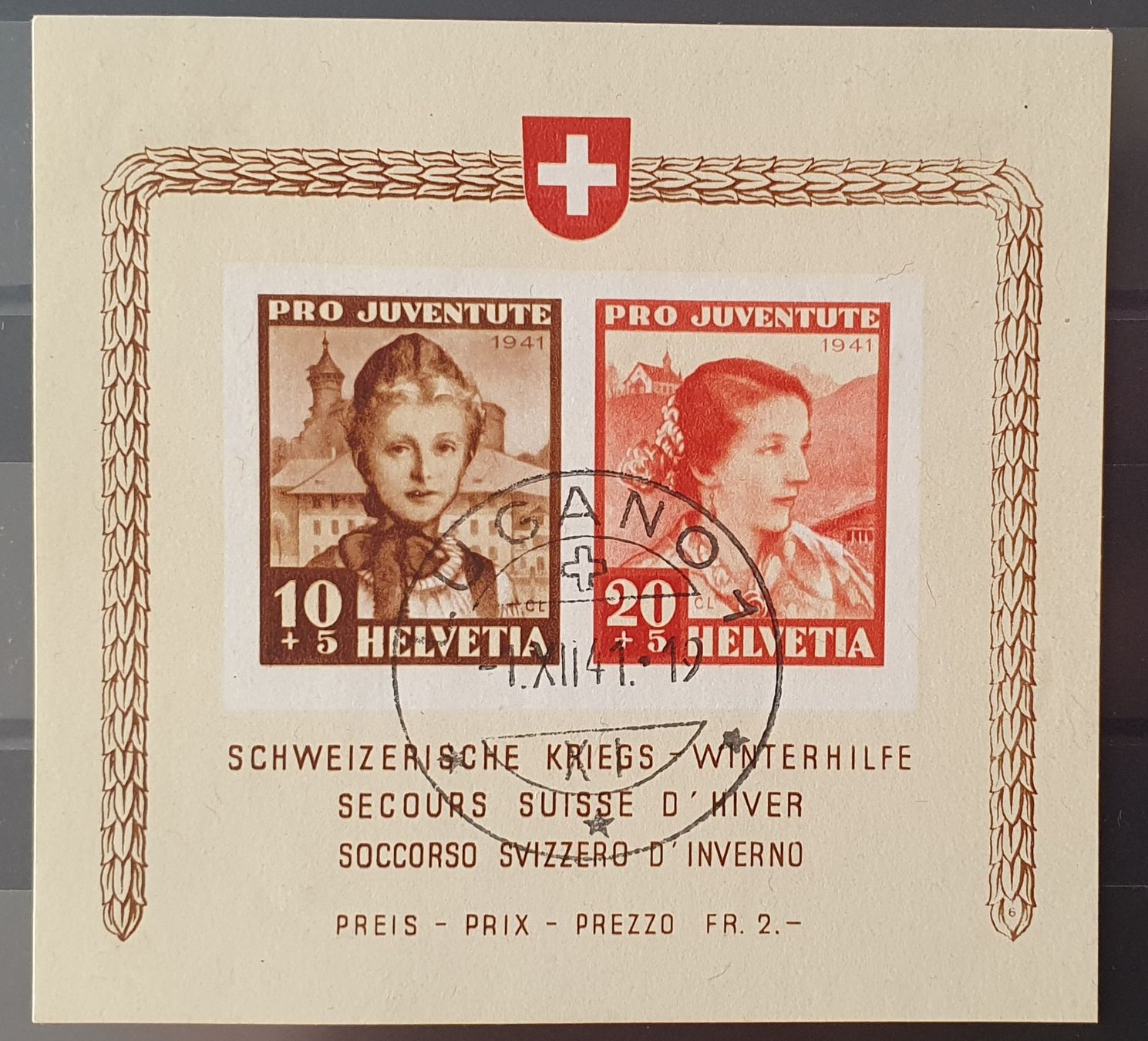 Tutti i francobolli: Pro Juventute Block 1941 ET - Gestempelt Lugano – Usato da Kreuzlingen venduto da Rschweiz1