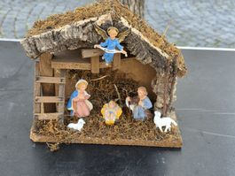 Krippe mit Figuren und Engel, handgemacht, Italien