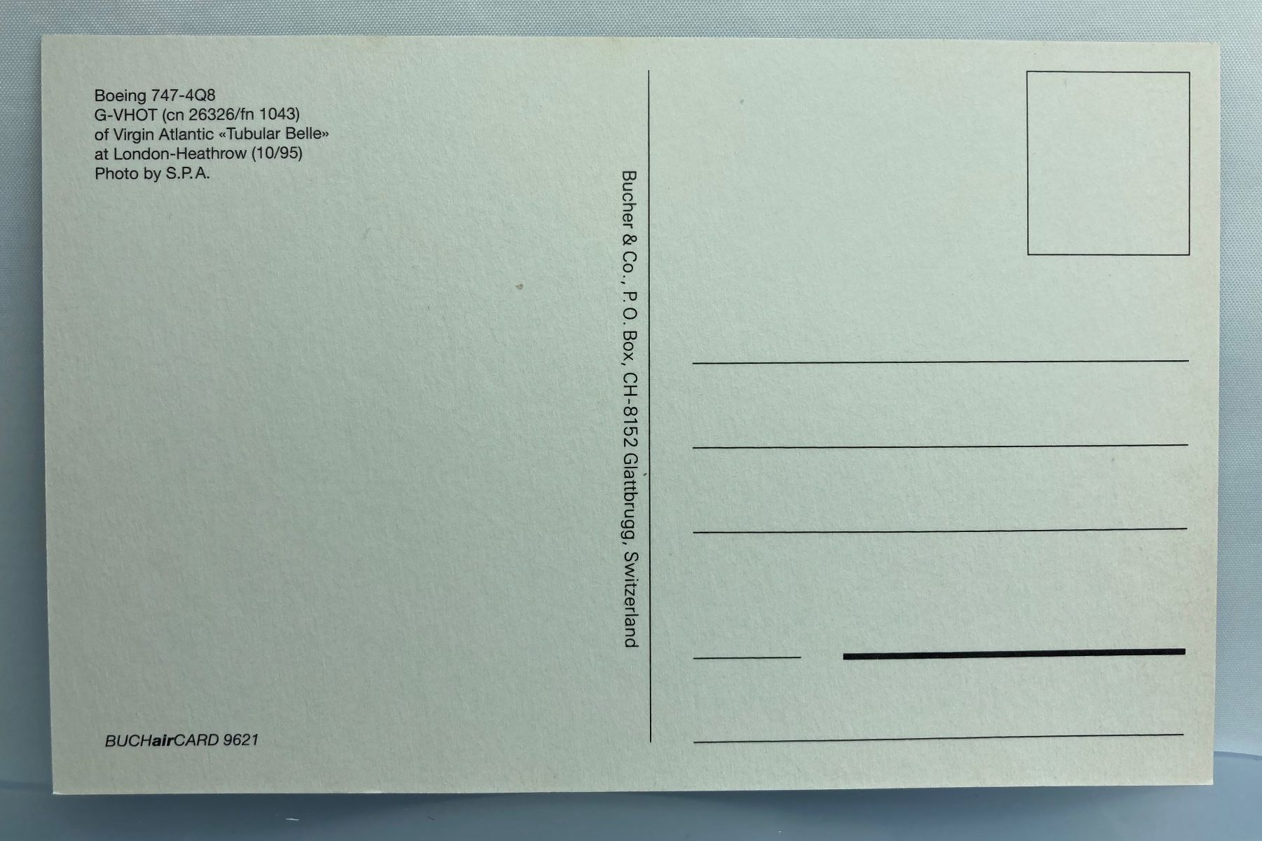 Cartoline postali: Postcard Boeing 747-4Q8 Virgin Atlantic – Usato da Lugano venduto da sel_x7bg 1