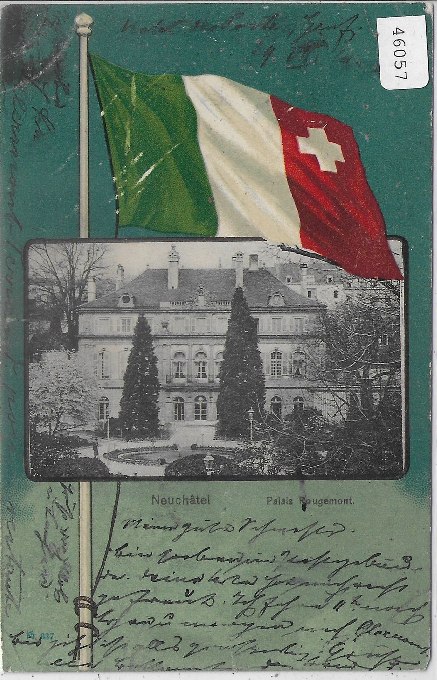 Cartoline postali: Neuchatel - Palais Rougemont - Fahnen-Litho – Usato da Ettingen venduto da Kartenplanet