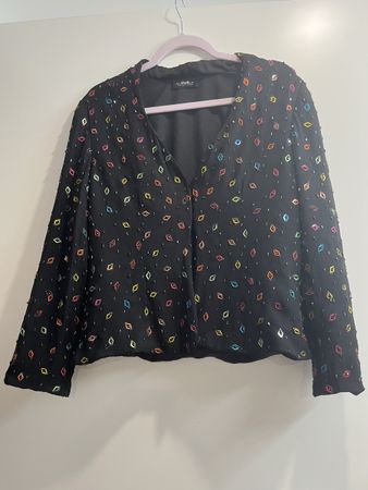 MMEK Seidenbluse Gr. 38 schwarz Pailletten Glitzer