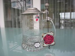 Alter RASTAL Kristall-Glas Bierkrug mit Zinndeckel