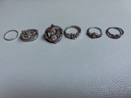 Lot de 6 bagues fantaisie couleur argent