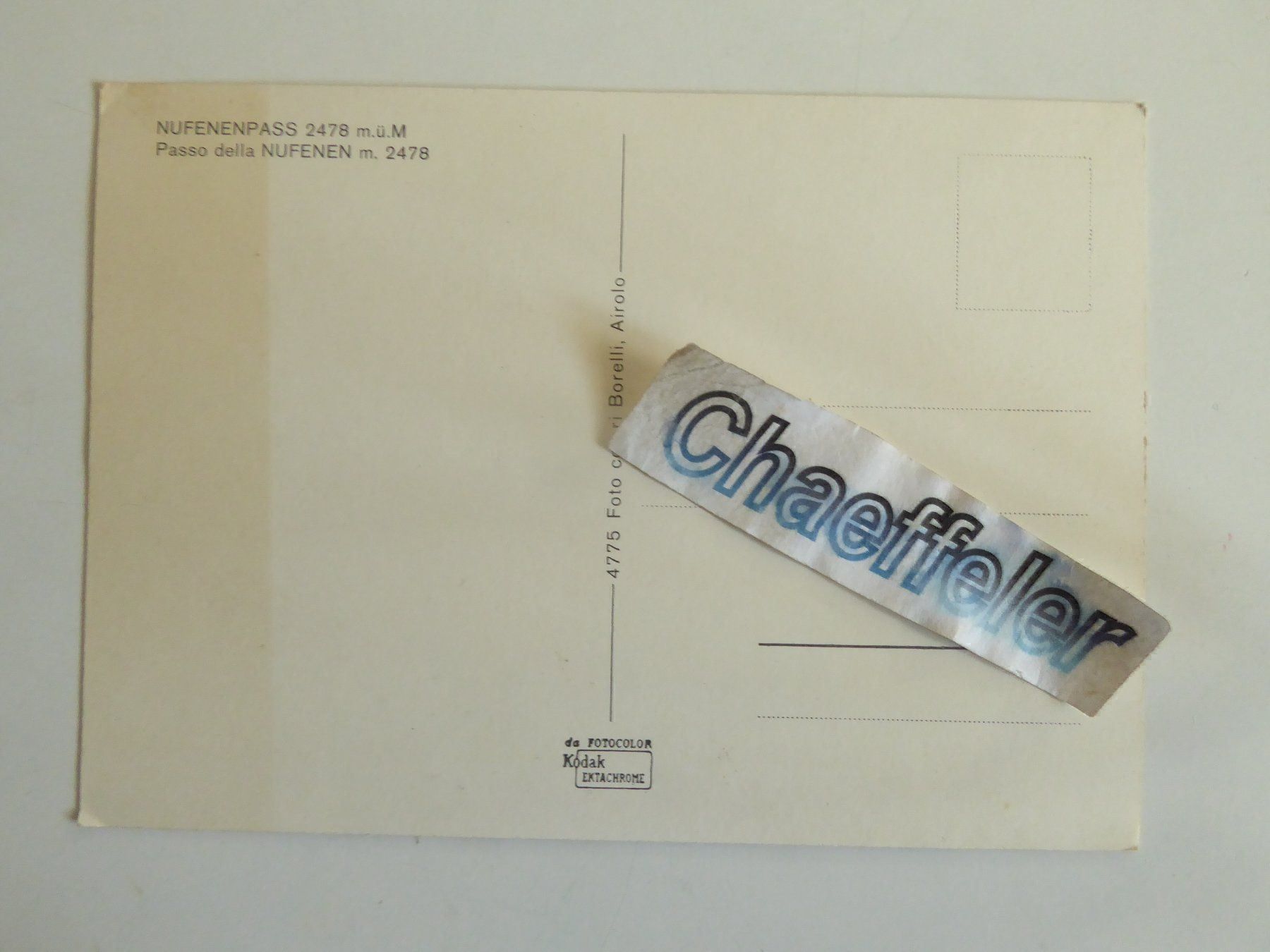 Cartoline postali: Nufenenpass - Passo della Nufenen – Usato da Zürich venduto da Chaeffeler 1