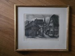 Litho Chilegässli in Goldrahmen