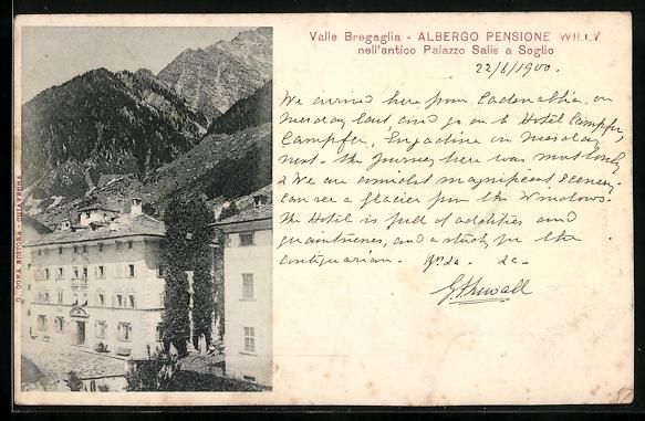 Cartoline postali: Soglio, Albergo Pensione Willy nell' ant – Usato da Berlin venduto da bartko-reher