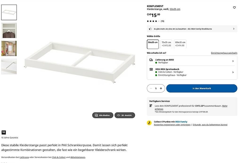 Altro in Decorazioni & Accessori: KOMPLEMENT Kleiderstange, weiß, 50x35 cm – Usato da Glattpark(Opfikon) venduto da N.Naumkin