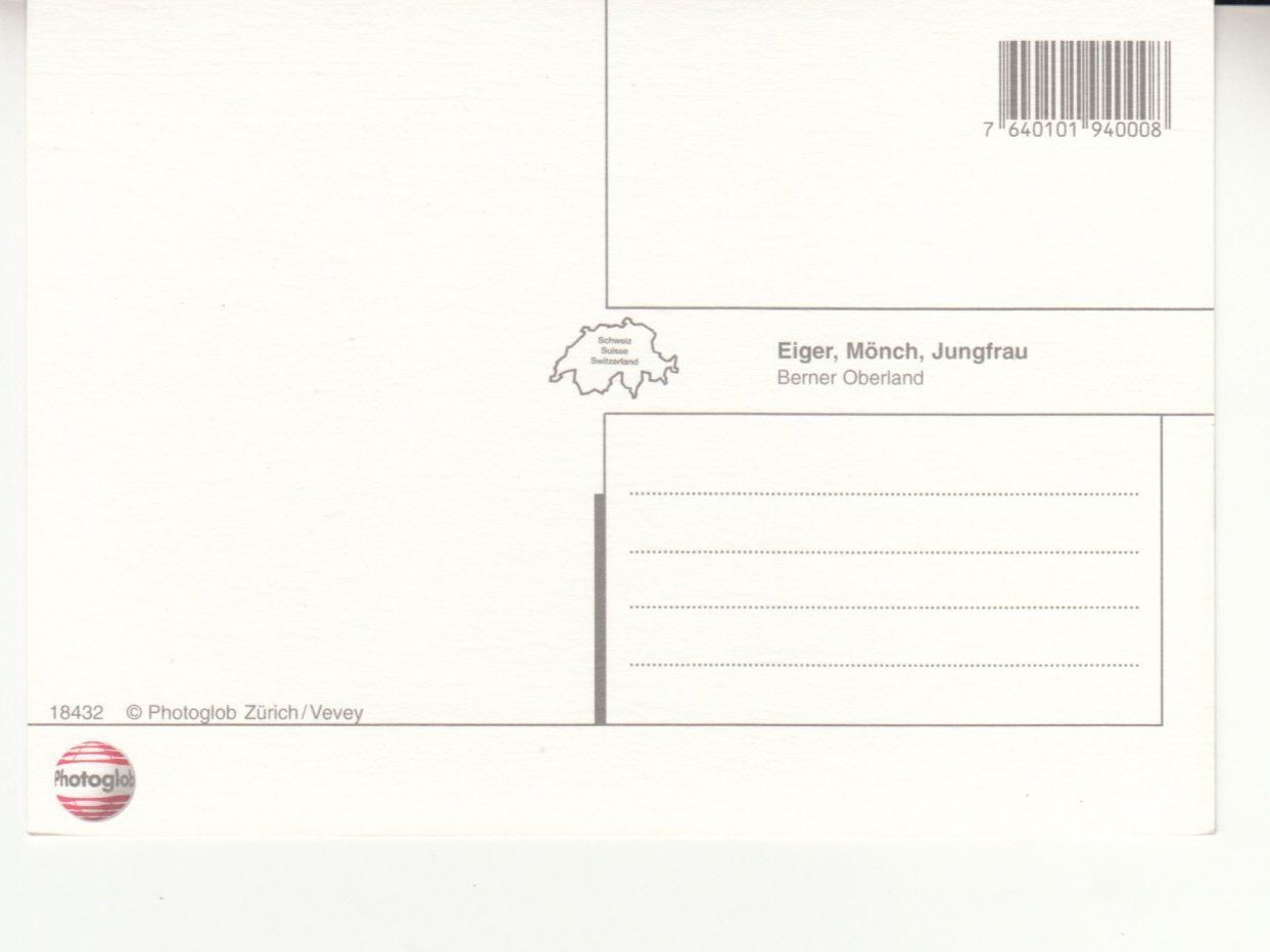 Cartoline postali: Eiger Mönch Jungfrau ca. 1990 – Usato da Bürglen TG venduto da StampGraf 1