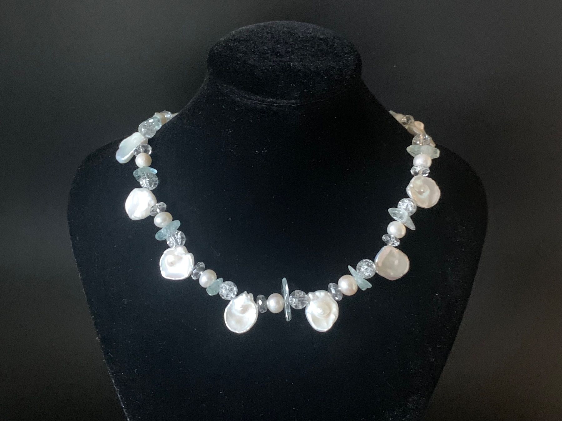 Catenine: Aquamarin & Perlen Halskette - Sterling Silber – Nuovo e nell'imballaggio originale da Rüschlikon venduto da ThereseJewelryDesign 1