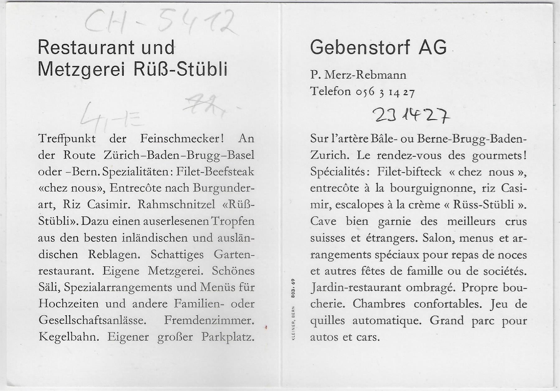 Ansichtskarten: Restaurant Rüss-Stübli Gebenstorf AG – Gebraucht aus Ettingen von Kartenplanet 1