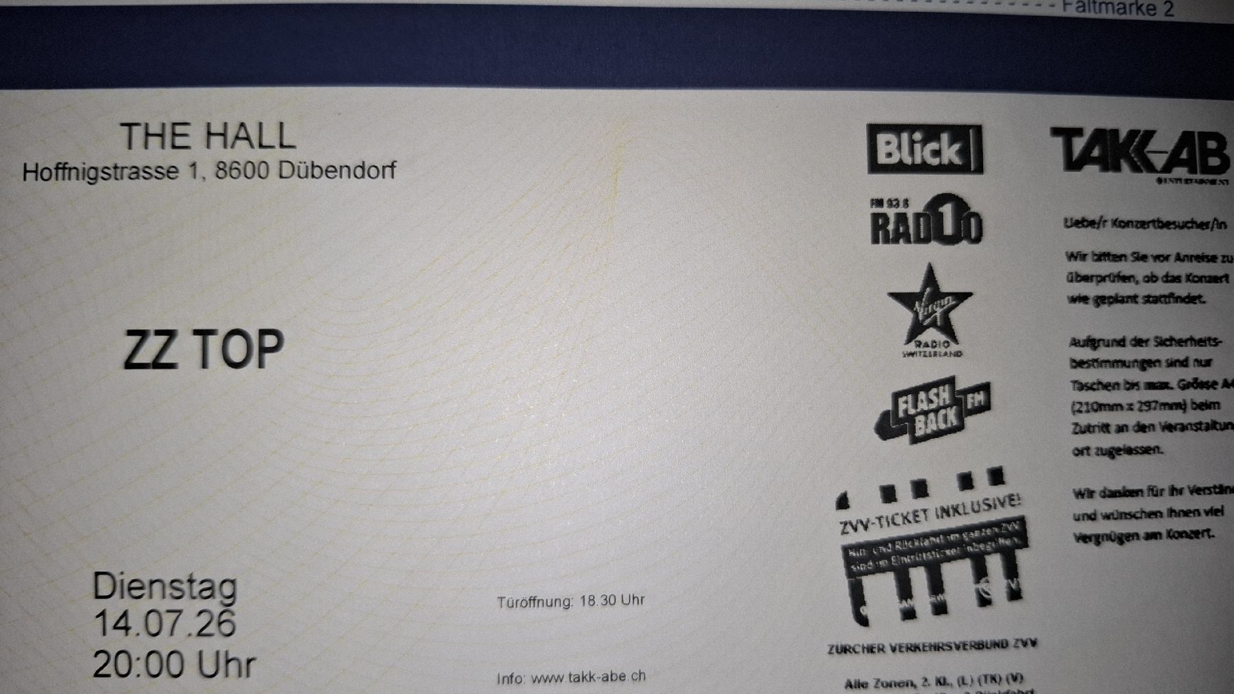 Billets: Zz Top 2x Sitzplätze nebeneinander – Neuf avec emballage d'origine à Riggisberg par systemlord51