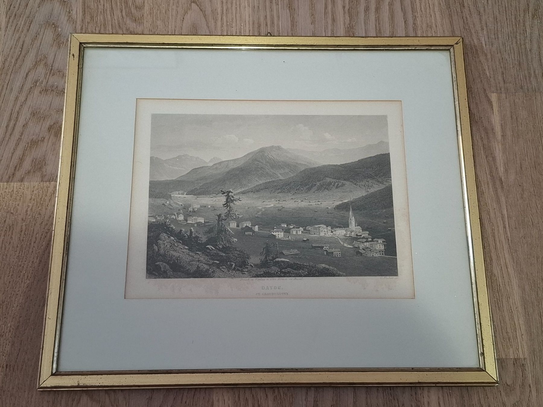 Stiche: Originaler alter Stich von Davos, um ca. 1865, . 38 x 33 cm – Gebraucht aus Meilen von Anfield1
