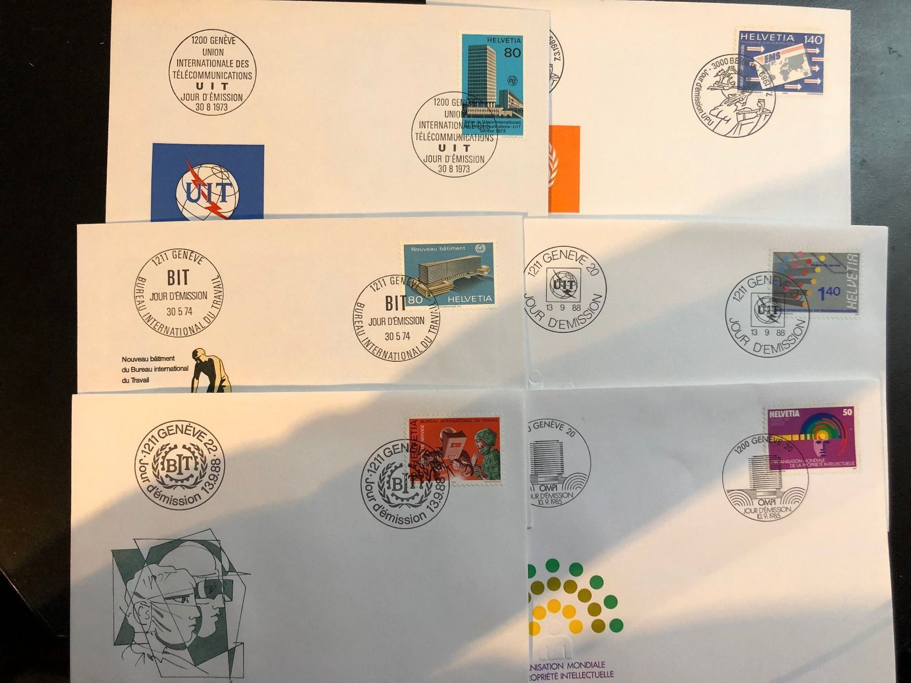 Tutti i francobolli: 6 FDC Organisations internationales Gen. – Usato da Charmey (Gruyère) venduto da Rolando6