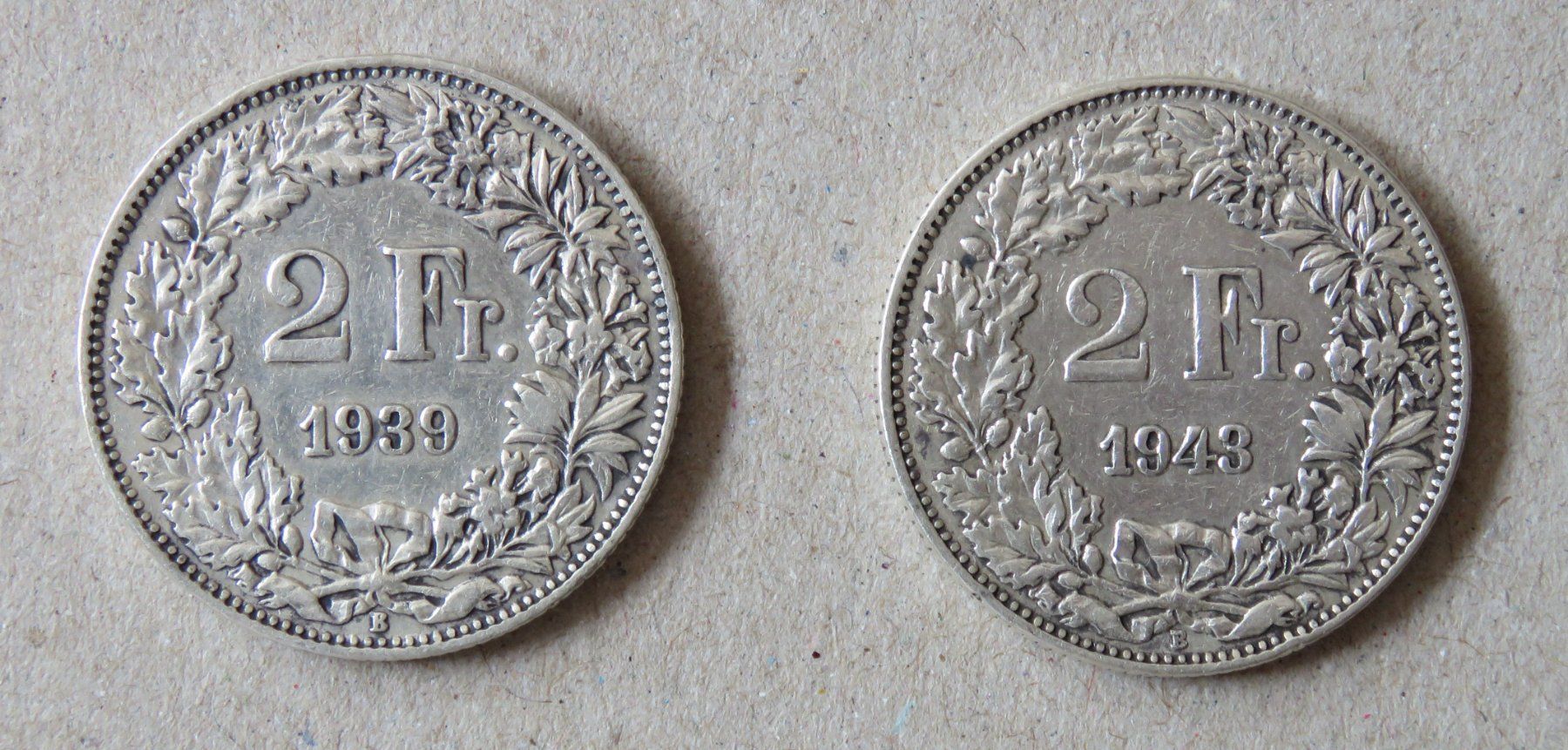 Tutti le monete: 2 x Fr. 2.-  1939 und 1943 – Usato da Kreuzlingen venduto da Koi4