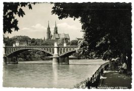AK Basel; Wettsteinbrücke mit Münster