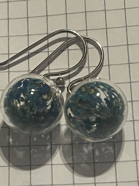 Boucles D'oreilles Fleurs Bleues En Verre Millefiori - 17mm - Pièce Unique - Neuf Avec étiquettes