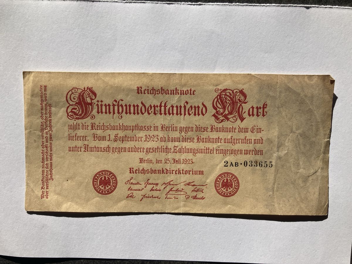 Banknoten: Reichsbanknote 500.000 Mark 1923 – Defekt aus Wettingen von BAG4478