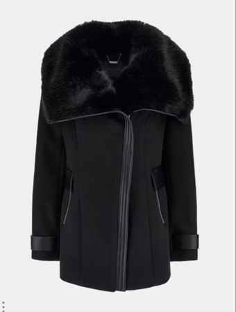 Mantel Guess schwarz mit Kunstpelz Grösse S neu mit Etikett