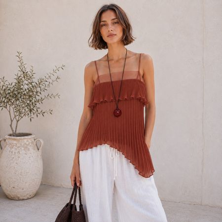 Zara Plissee Top, Gr.L (38) rostbraun NEU 45.90