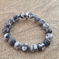Armband Stein Perlen Grau Weiss