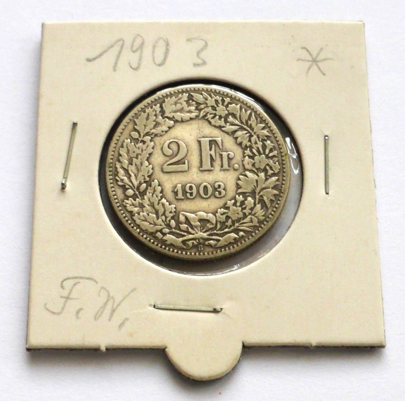 Tutti le monete: Sehr alter SILBER 2 Franken 1903 - s/ss – Usato da Buochs venduto da ema-coins 2