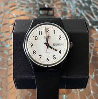 Schwartze Quarzt Swatch Uhr