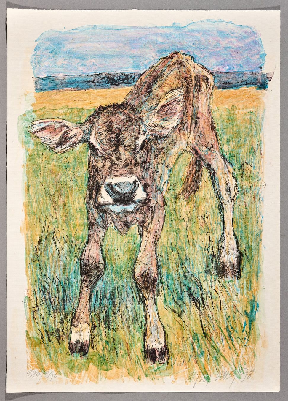 Grafiken & Lithographien: Kälbchen, Lithographie von Fritz Hug, handsigniert – Neu (gemäss Beschreibung) aus Zürich von CPH56