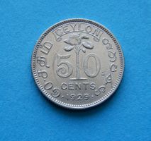 Münze Ceylon 50 Cents 1929 Silber