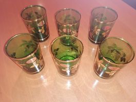 6 Original "Bronze Verre" Trinkgläser Grün