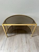 Vintage Halbmond Konsolentisch in Messingoptik und Glas