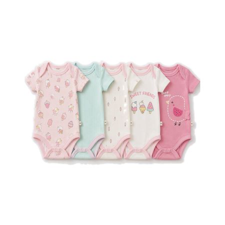 NEU-Baby Kurzarm-Body 5er-Set Sommer «Sweet Friends» 0-3M