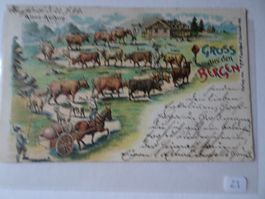 Antike Postkarte "Gruss aus den Bergen", Alpen-Aufzug