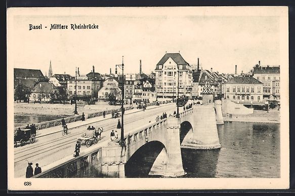 Cartoline postali: Basel, Mittlere Rheinbrücke mit Strasse – Usato da Berlin venduto da bartko-reher