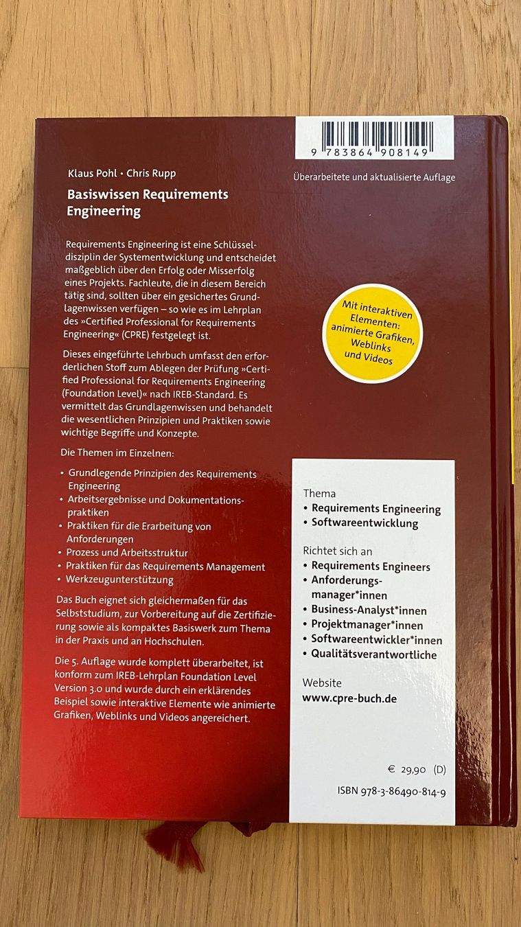 Bücher: Buch Basiswissen Requirements Engineering – Gebraucht aus Felsberg von BlueShark 1
