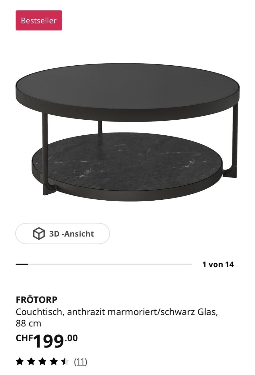 Ikea Tavoli: FRÖTORP Couchtisch, anthrazit marmoriert/schwarz Glas – Usato da Zürich venduto da ale_55s9 2