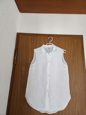 Chemise sans manches en lin blanc pour femme T.M 100% Lino 