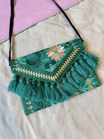 Handtasche Clutch mit Stickerei NEU