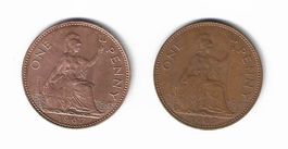 2 x One Penny, Grossbritannien, 1967, Queen Elizabeth