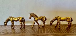 3x Bronze Mini Pferde-Figuren Handgefertigte Miniatur-Kunst