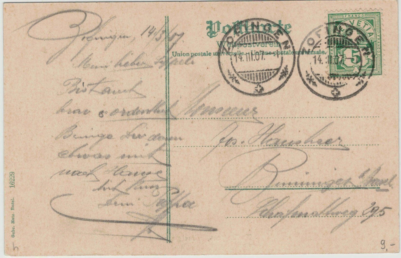 Ansichtskarten: AG 181 Zofingen Hirschpark 1907 – Gebraucht aus Fribourg von philafri 1