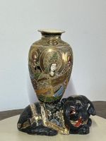 Antike Satsuma Vase mit Elefant, handbemalt