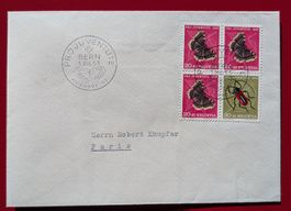 PRO JUVENTUTE Z40 VIERERBLOCK AUS KEHRDRUCK BOGEN FDC 1953