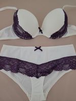 BODYFLIRT Dessous-Set Weiss/Lila – BH 75C und Slip Gr. 36/38
