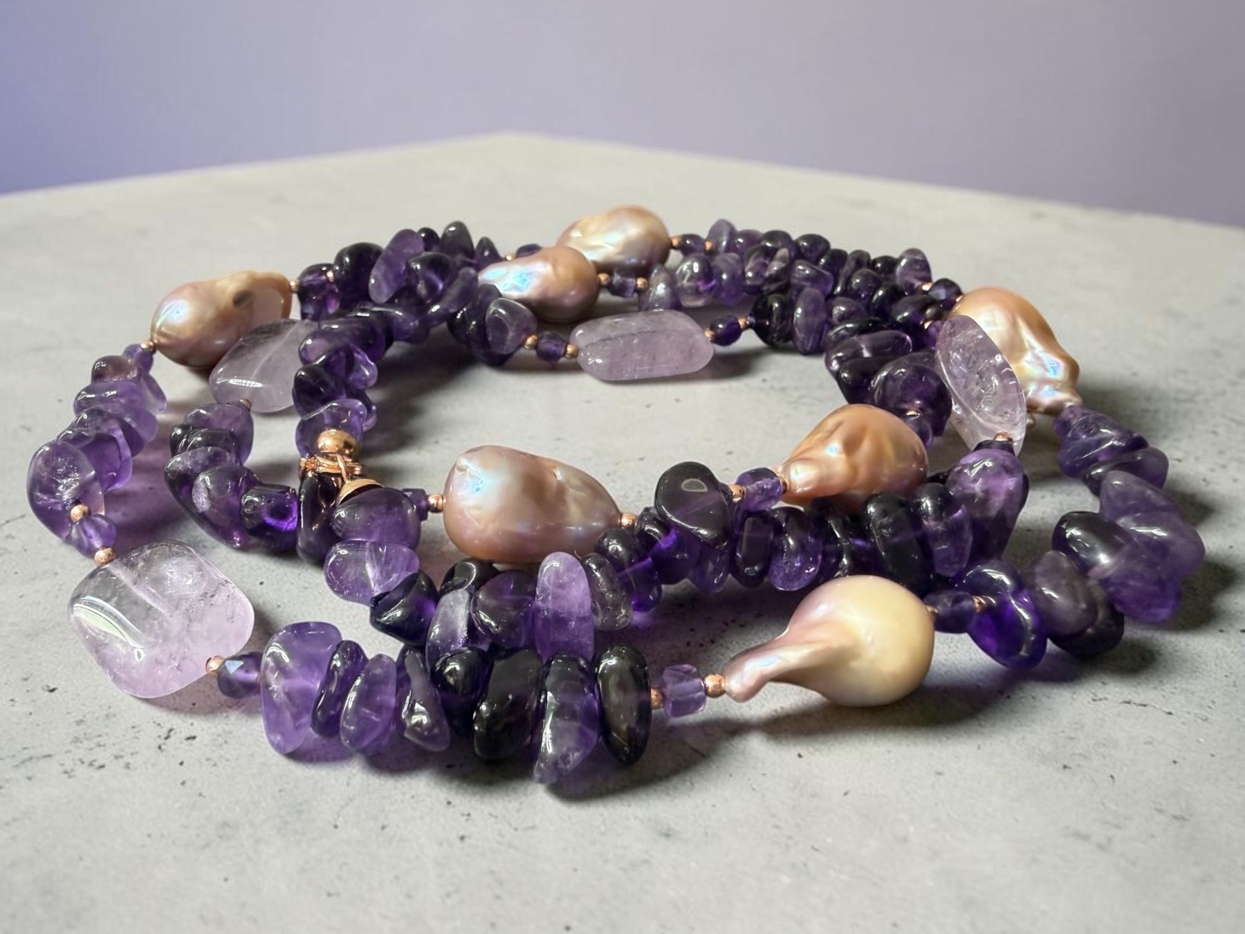 Ketten: Neue Halskette mit Amethyst, Barockperlen, Silberverschluss – Neu und originalverpackt aus Lamone von LaCantinaMagica 5