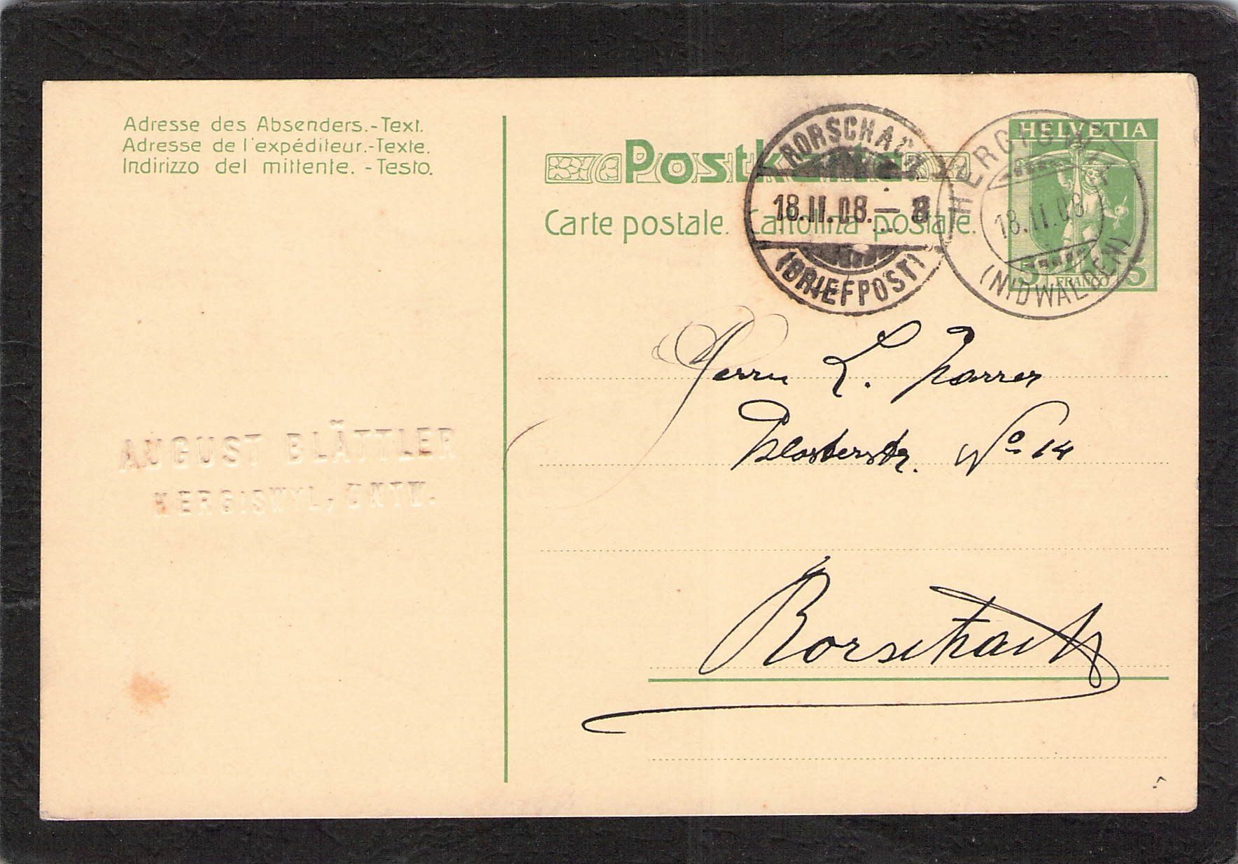 Tutti i francobolli: Suchard PK 036.SUCH 24 , gel. 18.ll.1908 – Usato da Reichenburg venduto da Pipo-67 1