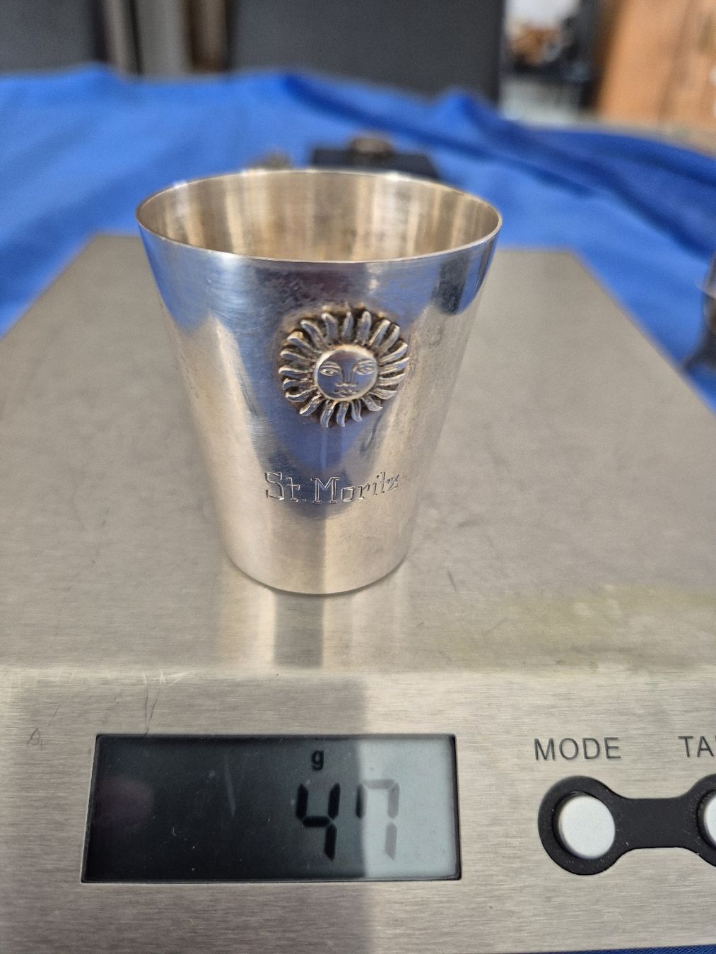 Sonstiges zum Sammeln & Seltenes: Silber Schnapsbecher St.Moritz Sonne Vintage Engadin Becher – Gebraucht aus Russikon von eunicetungol 2