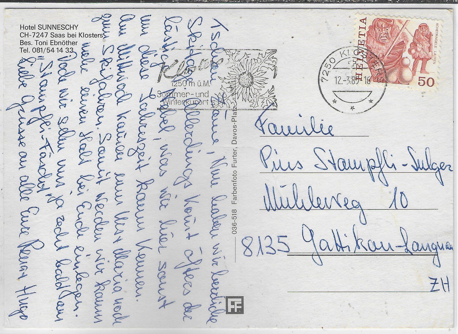 Cartoline postali: Hotel Sunneschy - Saas bei Klosters – Usato da Ettingen venduto da Kartenplanet 1