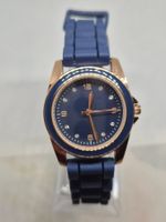 Armbanduhr in Blau und Roségold, Silikonarmband, gebraucht